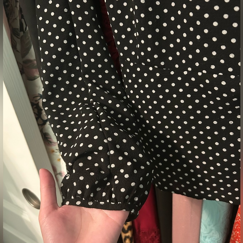 Monteau Black & White Polka Dot Wrap Top - Picture 7 of 12